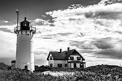 Clouds By Race Point Light on Cape Cod -BW